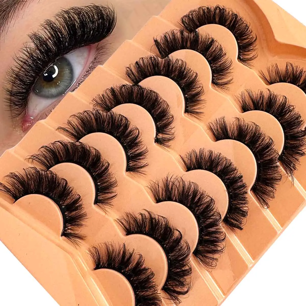 7 Pairs Classic Russian Curl Eyelashes Extensions, Artificial Mink Lashes, Cat Eye Style, Natural Look D Curl Voluminous Cosmetic False Lashes, Fluffy Volume Eyelashes, Volumized False Eyelashes