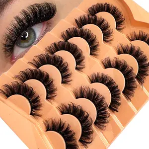 7 Pairs Classic Russian Curl Eyelashes Extensions, Artificial Mink Lashes, Cat Eye Style, Natural Look D Curl Voluminous Cosmetic False Lashes
