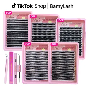 Single Box different styles individual cluster eyelash kit,from natural to volume full wispy cluster eyelash set inculde glue and other tools,doll eye cat eye spike lashes,easy for home diy lash extension for everyday use