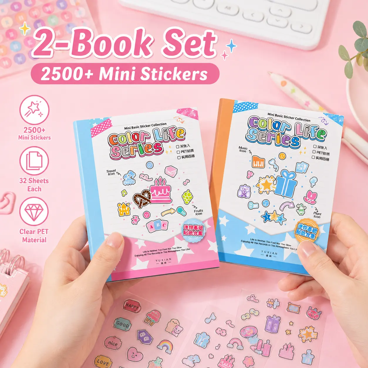 5000 PCS Tiny Flower & Star Stickers Pack - 32 Sheets Mini Aesthetic Stickers for Journals, Scrapbooking, DIY Crafts | 2 Styles, Endless Themes, Flower Stickers