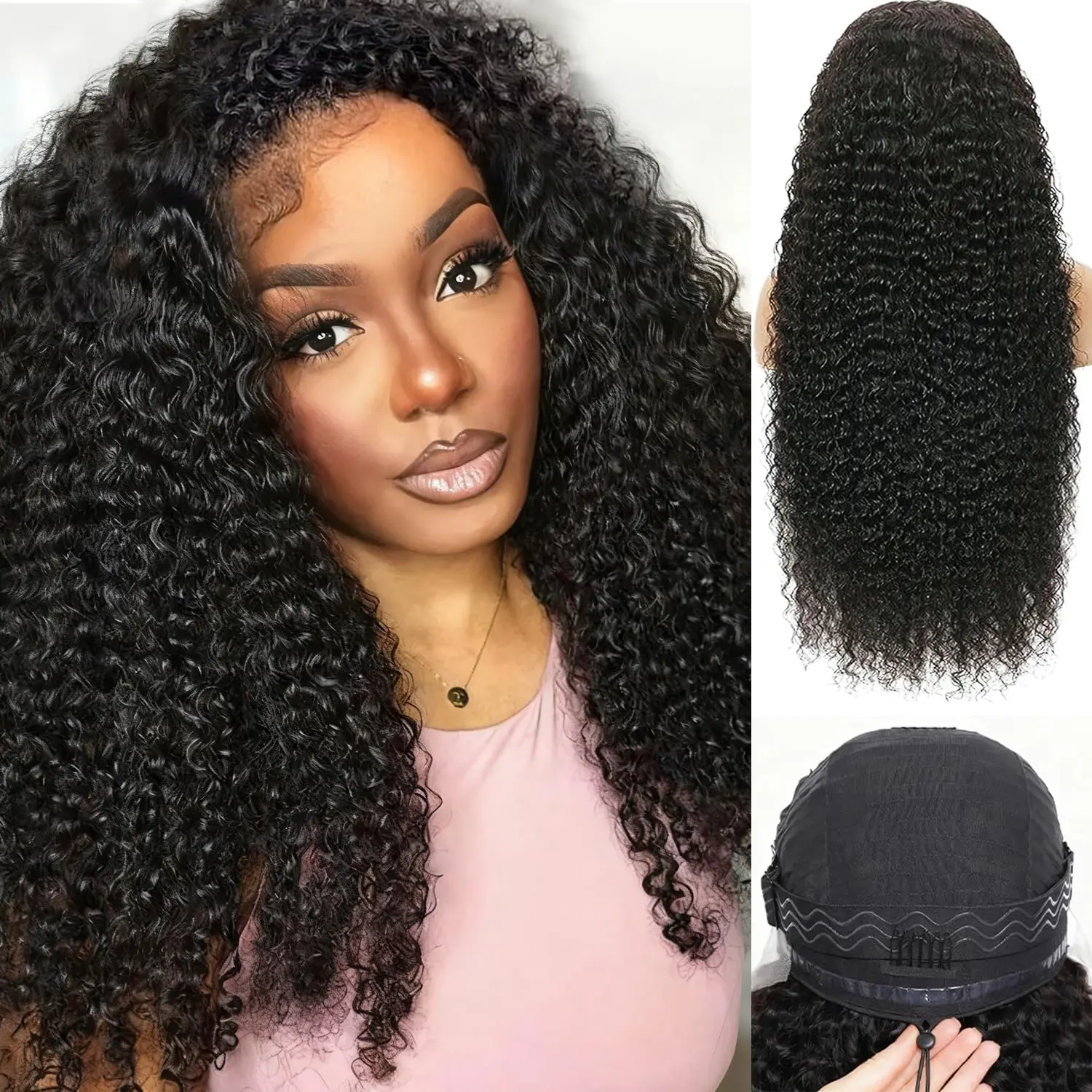 22 Inch Half Wig Human Hair Kinky Curly 200 Density 3 In 1 Seamless Flip Over Headband Wig Human Hair Glueless Wear and Go Beginner Friendly Kinky Curly Wig Human Hair No Headband Wig for Black Women