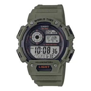 Casio Unisex Olive-Green Dial Digital World Time Watch - Casio AE‑1400WH‑3A