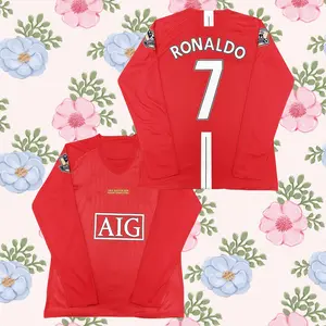 2007 2008 Home Retro Red No.7 Ronaldo Long Sleeved Soccer Jersey