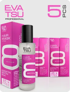 5 PCS 8 Second Keratin Biotin Silk Hydrating Hair Mask Spray Anti-Frizz Keratin Treatment for Dry, Damaged, Color-Treated Hair, Silky Smooth Glossy Finish Haircare Repair Hydrate Moisturizing 6.75 oz