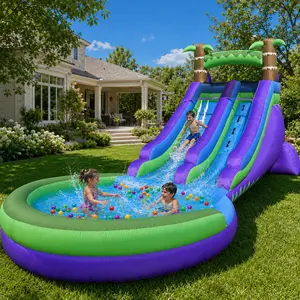22.5ft Inflatable Rainforest Water Slide With Large Splash Pool & Blower Included – Oxford Backyard Water Park For Kids & Adults Water Park Birthday Party Events