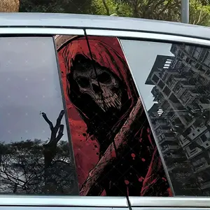 2pc Skull Car B-Pillar Protection Sticker, Easy Peel & Stick, Sunproof Waterproof Scratch-Resistant, Fits All Cars, Car Exterior Decoration, Premium Skull Stickers, Vehicle Exterior Decoration