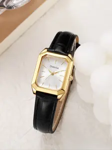 Vintage Rectangle Quartz Watch for Women, Casual Style Analog Dial, Mineral Glass, Buckle Closure, All Seasons Gift, Fashionable Stylish Watch