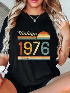 100% Cotton Unisex Vintage Born in 1976 Retro Birthday T-Shirt Casual Top