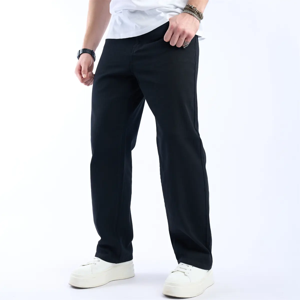 New Simple Black Straight Baggy Jeans Men Streetwear High Quality Male Casual Jogging Denim Pants Men's Trousers Pocket Sneakers