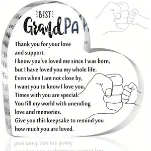 Christmas Grandpa Birthday Gifts from Grandchildren Acrylic Grandpa Keepsake Thank You Paperweight Best Grandfather Favors from Grandson Granddaughter(Heart)