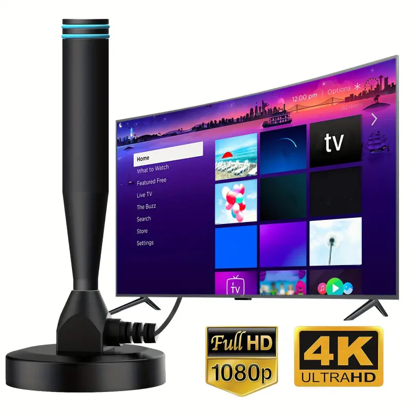 1080P 4K Ultra HD Digital Ground Wave TV Antenna, HDTV Antenna, Family Use, Reliable Tv Performance, Long Range Signal Reception, 9.84 Ft Cable, Indoor Signal Booster, Compatible with Smart & Old Tvs
