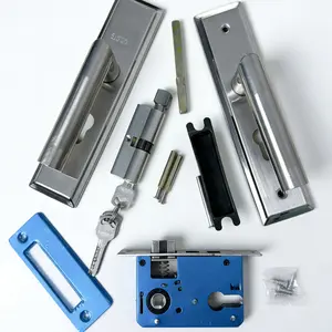 Stainless Steel Indoor Handle Lock, Brushed Silver Color Finish, Modern Minimalist Design, Silent Lock Mechanism, Easy Replacement