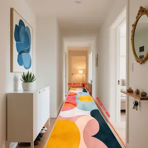 Modern Geometric Design Long Runner Rug, Colorful Hallway Mat, Bedroom Bedside Decorative Carpet, Boho Runner Rug
