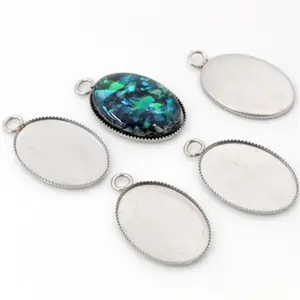 ( No Fade ) 20pcs 13x18mm Inner Size Stainless Steel Material Oval Style Cabochon Base Cameo Setting Pendant Tray