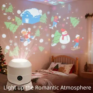 Seven-Color Rotating Projection Atmosphere Lamp, Plug-In LED Light Touch Control, Snowflake Ocean 16 Patterns Christmas Halloween Holiday Projector Laser Stage Light