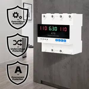 63A 110V Auto/Manual Transfer Switch L1 Priority Phase Selector with LED Display & DIN Rail Mount for Generator Inverter & Utility Power CE 50/60Hz Overvoltage Undervoltage & Overcurrent Protection