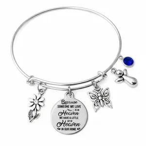 Guardian Angel Birthstone Jewelry - Someone We Love Is In Heaven Memorial Expandable Charm Bracelet, Adjustable Wire Bangle, Silver, One Size Fits All