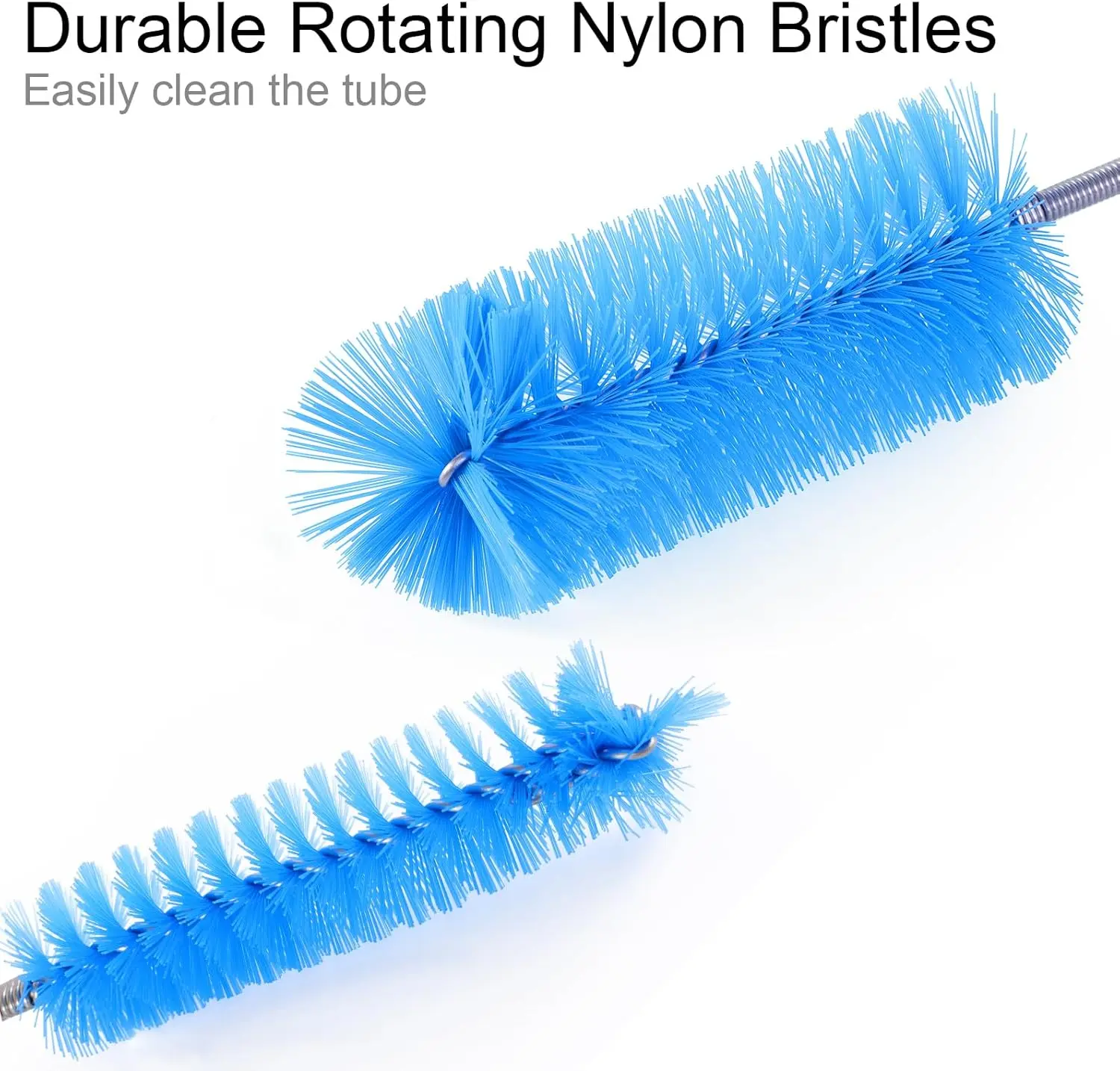 67-in Durable Flexible Drain Cleaner Brush with Stainless Steel Handle, 2.5-in Length Rotating Nylon Bristles, 0.6-in Diameter Flexible Tube for Sink Drain, Filters + 2 Pcs 8-in Straws, 67 Inch