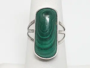 Vintage Native American Malachite Unsigned Sterling Silver Ring - SZ 6.25