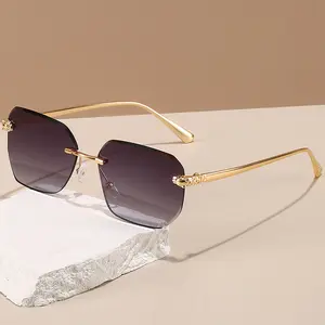New Trendy Rimless Cut Edge Leopard Head Sunglasses for Men Casual UV Protection
