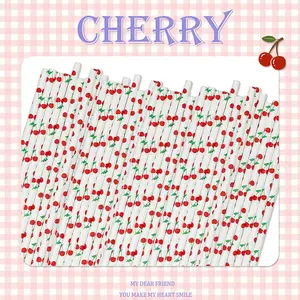 25pcs Cherry Pattern Paper Straws, Eco-Friendly Sustainable Biodegradable 6x197mm Straw, Multi-Purpose Party Drinking Straw, Stylish Decorative Accessory Utensils