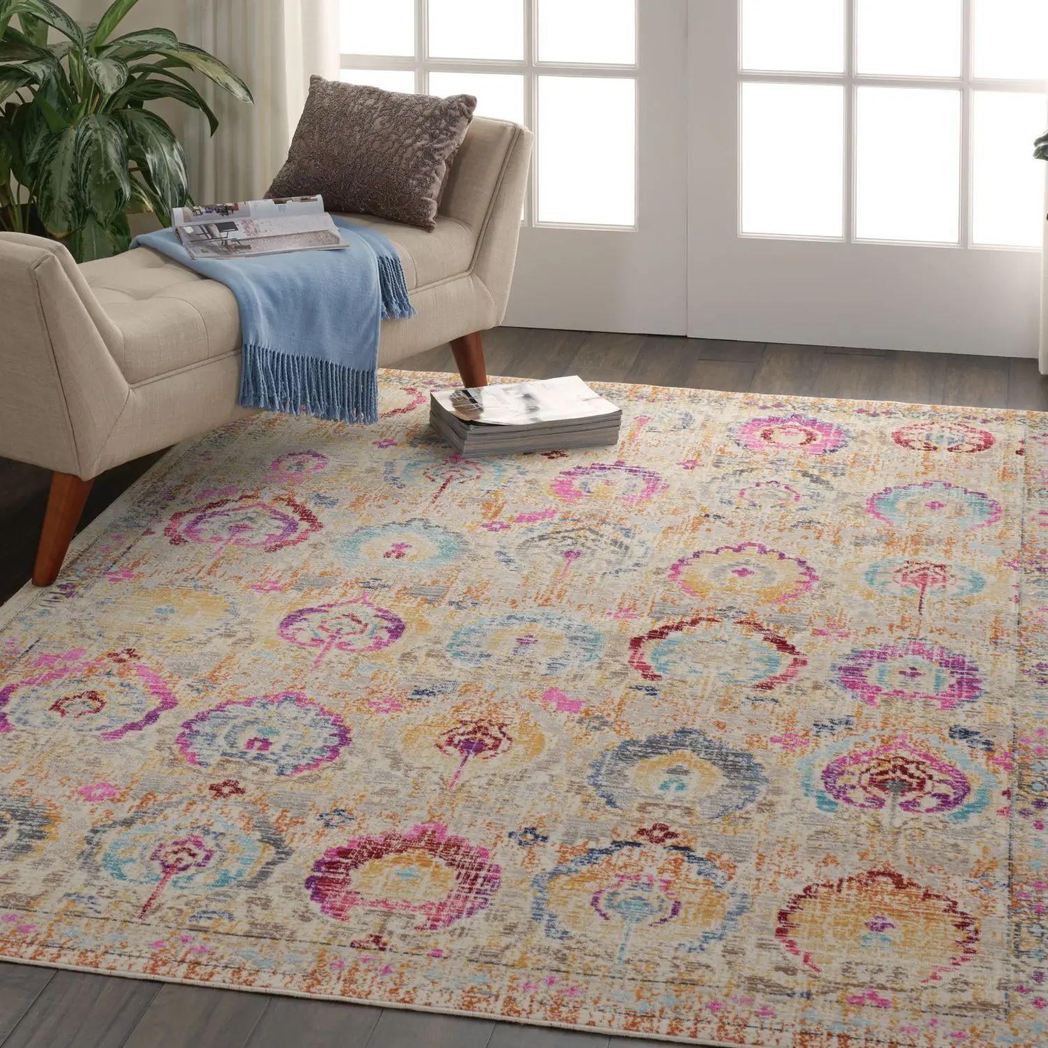 Nourison Vintage Kashan Bohemian Damask Indoor Area Rug, Elegant Living Room Rug for Vintage Home Decor, Living Room Rugs