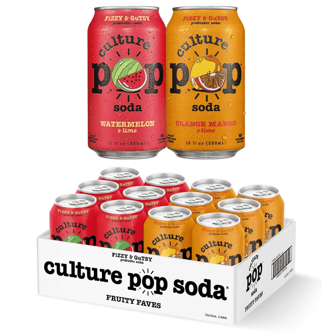 Culture Pop Soda Sparkling Probiotic Drink, Fruity Faves Variety Pack, 12 Pack, 12 Fl Oz Cans