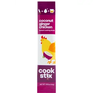 Cookstix Coconut Ginger Chicken Stock Sticks – Clean-Label Alternative to Bouillon Powder – No Sugar Added, Low Sodium, No Additives – Dehydrated Chicken Broth for Soups, Gravy, Cooking
