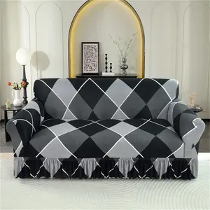 Geometric Pattern Sofa Cover, 1 Count Sofa Slipcover with Elastic Strap, Stretch Sofa Cover, Dustproof Sofa Cover for Home Living Room, Home Decor