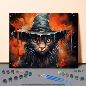 Witch Cat Pattern Painting by Numbers Kit, 1 Set DIY Paint by Numbers Kit without Frame, Wall Art Decor for Home Living Room Bedroom
