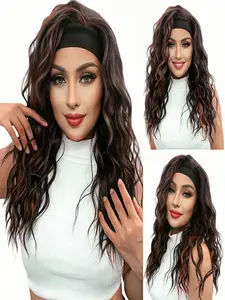 Headband Wig Long Wavy Headband Wigs, 180% Density Glueless Half Wig As Human Hair None Lace Front Wigs Deep Wavy Wigs Wear and Go Beginner Friendly Wig Synthetic Hair with Headband Attached