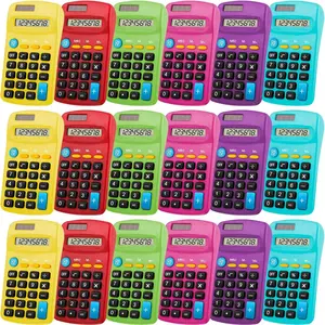 12 count Pocket Size Calculator 8 Digit Basic Solar  Dual Power Mini Calculator for Desktop  Office School Students , 6 Colors