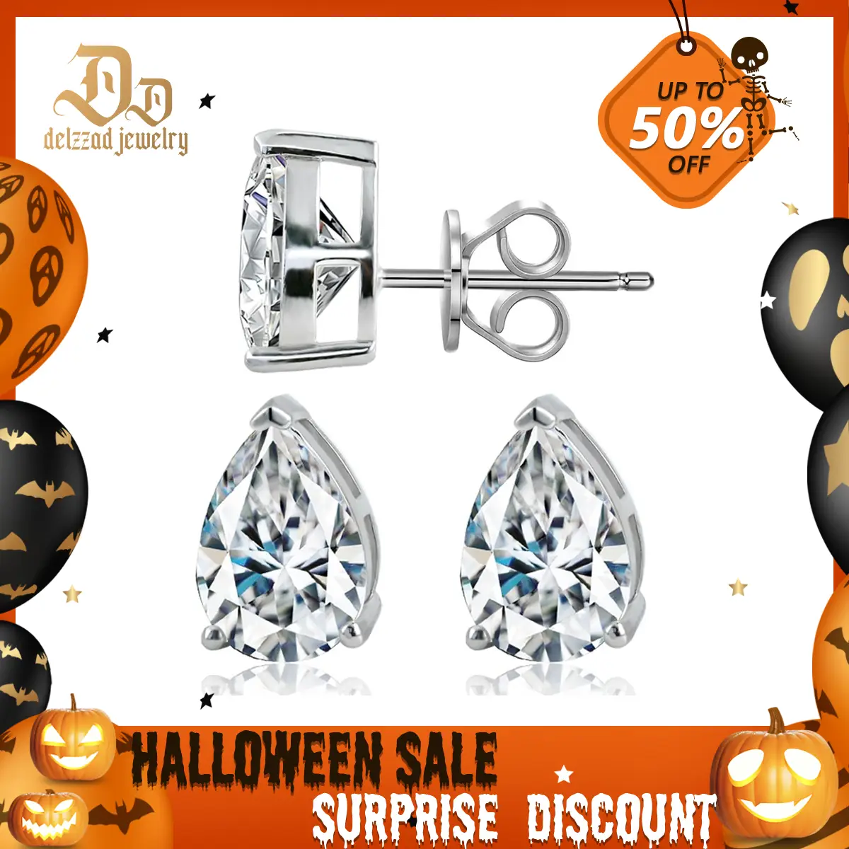 Delzzad Pear Cut Lab-Created Moissanite Stud Earring S925 Sterling Silver Moissanite Jewelry Perfect Birthday Mother’s Day Gift for Men Women Wedding