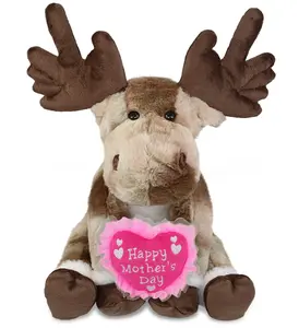 DOLLIBU 10.5" Forest Floppy Moose Stuffed Toy - Polyester, Super Soft Plush, Embroidered Heart, Fluffy Look - Mother's Day Gift