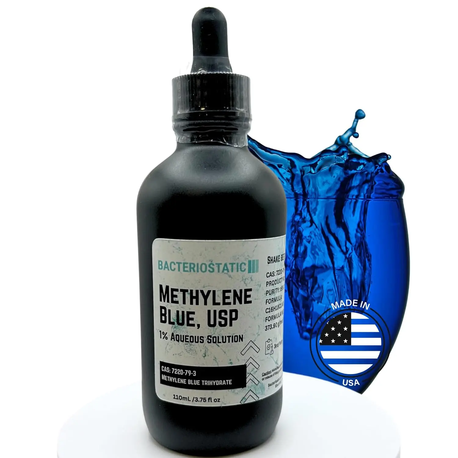Methylene Blue 1% Pure Pharma Grade Drops, 3.75 fl oz USA-Made Glass Bottle with Dropper, Health & Fitness Dietary Supplement Healthcare, Dietary Nutrition Supplement