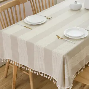 Gray Fabric Tablecloths 8 Foot Table Cloths for Rectangle Tables Oblong Boho Striped Fall Tablecloths for Rectangle Tables (98"x55", Gray)