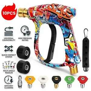 10 PCS Short Pressure Washer Gun, High Pressure Washer Gun 4000 PSI M22-14mm & 3/8" Connect Car Accessories Car Washing Gun Car Detailing Kit with 5 Spray Nozzle, 1/4" Quick Connector Coupler for Foam Cannon