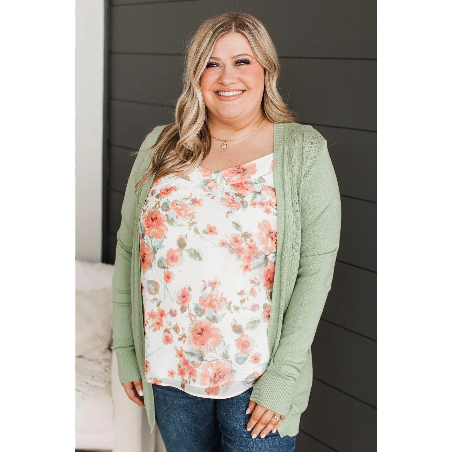 Women's Long Sleeve Pointelle Knit Open-Front Cardigan - Mint, All Seasons, Casual Lightweight, Functional Front Pockets, Nylon Fabric, 1XL-3XL, Cold Wash & Line Dry Compatible Top