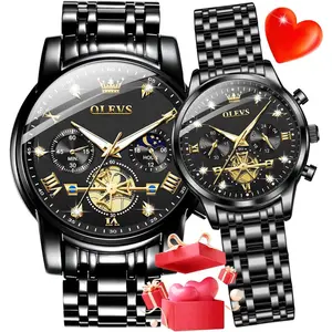 OLEVS Couple Watch His and Her Watch Set Mens Womens Matching Watch Diamond Romantic Valentine’s Day Chronograph Watch