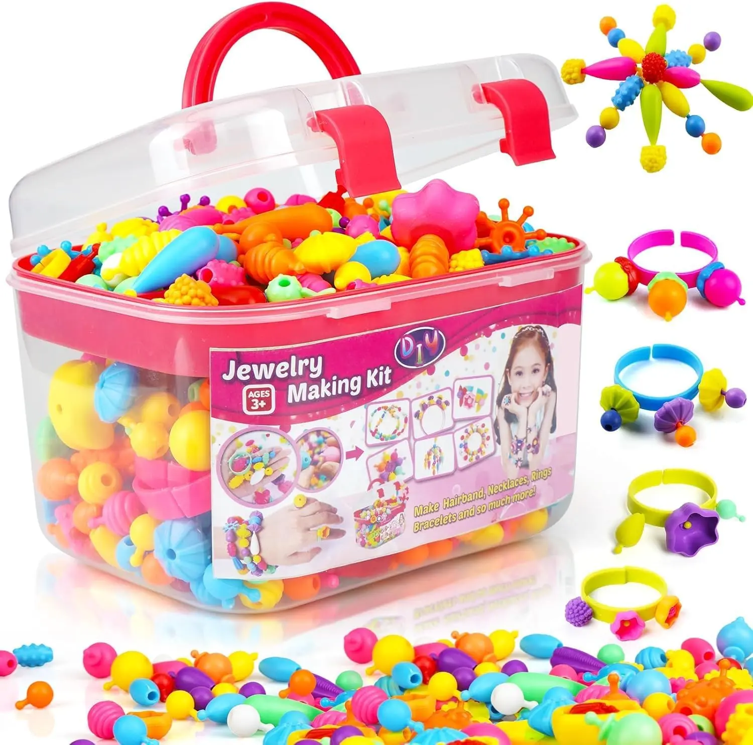 520+ Snap Pop Beads - Jewelry Making Kit for Kids, Arts and Crafts for Kids Ages 4-8, Toys for 3 4 5 6 Years Old Girls Christmas Birthday Gifts Ideas, Bracelet Necklace Ring Snap Set for Girls