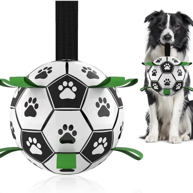 PU Dog Soccer Ball with Grab Straps - Interactive Herding Ball Toy, Geometric Design, 6in (Small)/10in (Extra Large), Ensures Active Outdoor Play, Playful Fetch Toy for Supervised Use