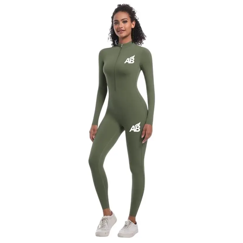Women’s Stretch Bodycon Athletic Jumpsuit - Breathable, Fitted, Full-Length, Zip-Up Front, Adjustable 1-Piece Durable Unitard, Small Sports Activewear for Yoga, Gym | Green, Small, Layering, Dance/Gym, Bodycon Cut
