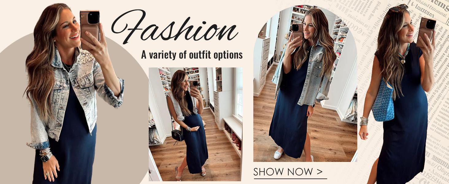 GRECERELLE 2026 Women Summer Round Neck Casual Loose Split Wrinkle-Free Long Maxi Vacation Dress with Pockets