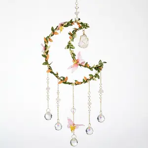 Handmade Leaf Butterfly Crystal Ball Sun Catcher, Rainbow Maker Wall Hanging, Home Decor for Living Space