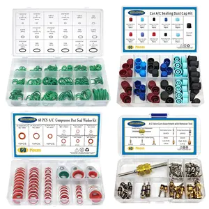 4 Set Car A/C Compressor Gasket Seals and Dust Cap, O-Ring Kit, Valve Core Kit with Remover Tool, R12 R134a Refrigeration Tire Valve Stem Cores, Car Air Conditioning Compressor Seals O-Ring (Red)