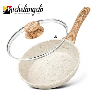 MICHELANGELO New Small Nonstick Frying Pan with Lid, 8 Inch Frying Pan with Non-Toxic Coating, Granite Egg Pan with Anti-Scald Handle