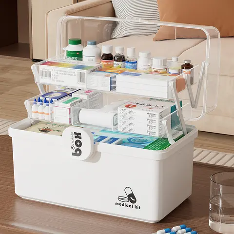 3-Tier Pill Organizer with Sliding Rail, Portable Large-Capacity Storage Containers for Household Healthcare First Aid Supplies