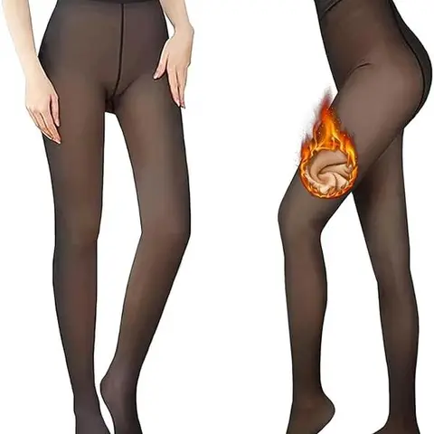 [FallFreshness] THE ORIGINAL Magic Fleece Lined Leggings Closed Foot Winter Comfort Fleece Tights Available in Plus Size and Brown Fur Basic Breathable Women's Casual Comfy Elastic Everyday Fabric Fashion High Waist - Black