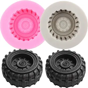 3D Round Tire Fondant Mold – Truck Wheel Silicone Molds for Cake Decorating, Cupcake Toppers, Candy, Gum Paste, Polymer Clay (Set of 2)
