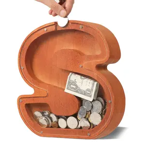 Large Personalized Waterproof Geometric Wooden Letter Piggy Bank - Room Ornaments, Alphabet Decorative Sign, Coin Savings Box, Unique Keepsake Gift with Transparent Light
